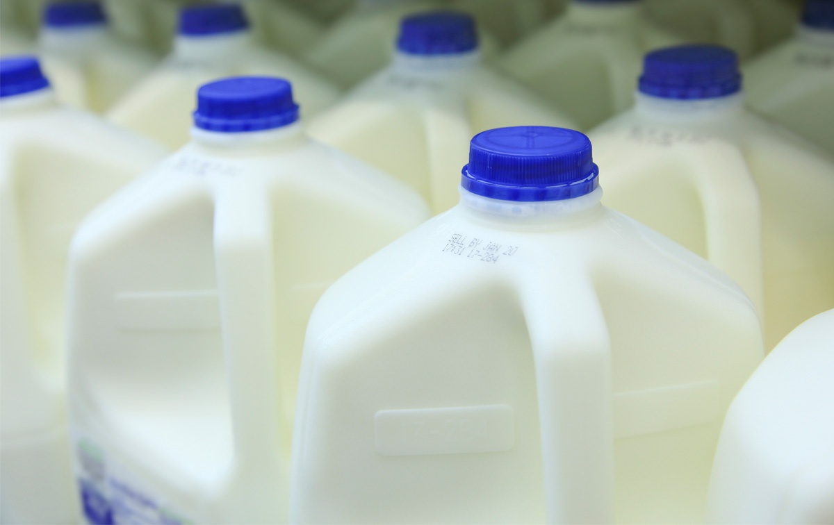Close up of milk containers